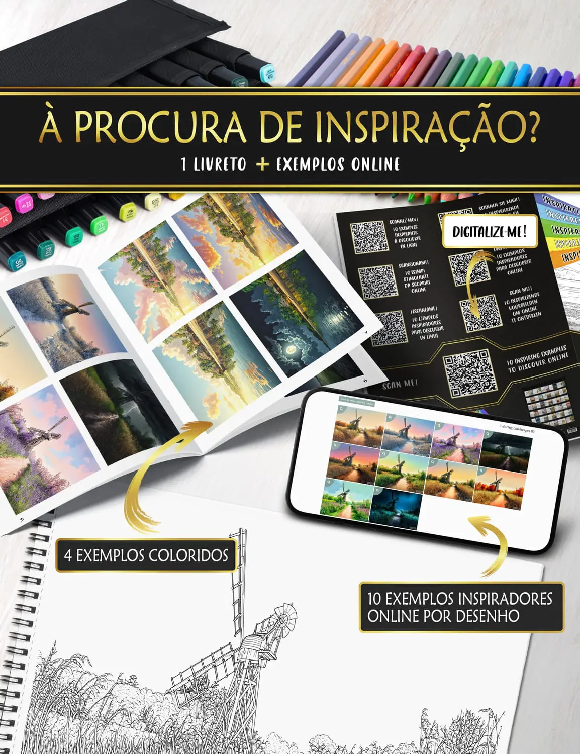 Encontre inspiração online com exemplos coloridos e paletas harmoniosas para os seus desenhos.