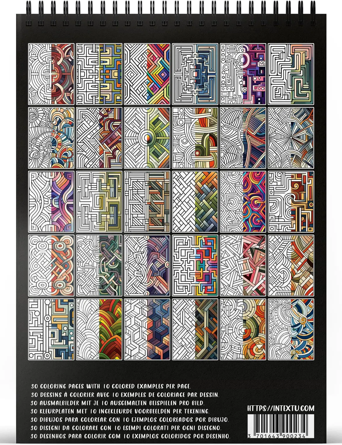30 illustrations to color – inspiration and creativity Preview of the 30 coloring pages from the "Geometric patterns" adult coloring book for relaxation and creative escape.