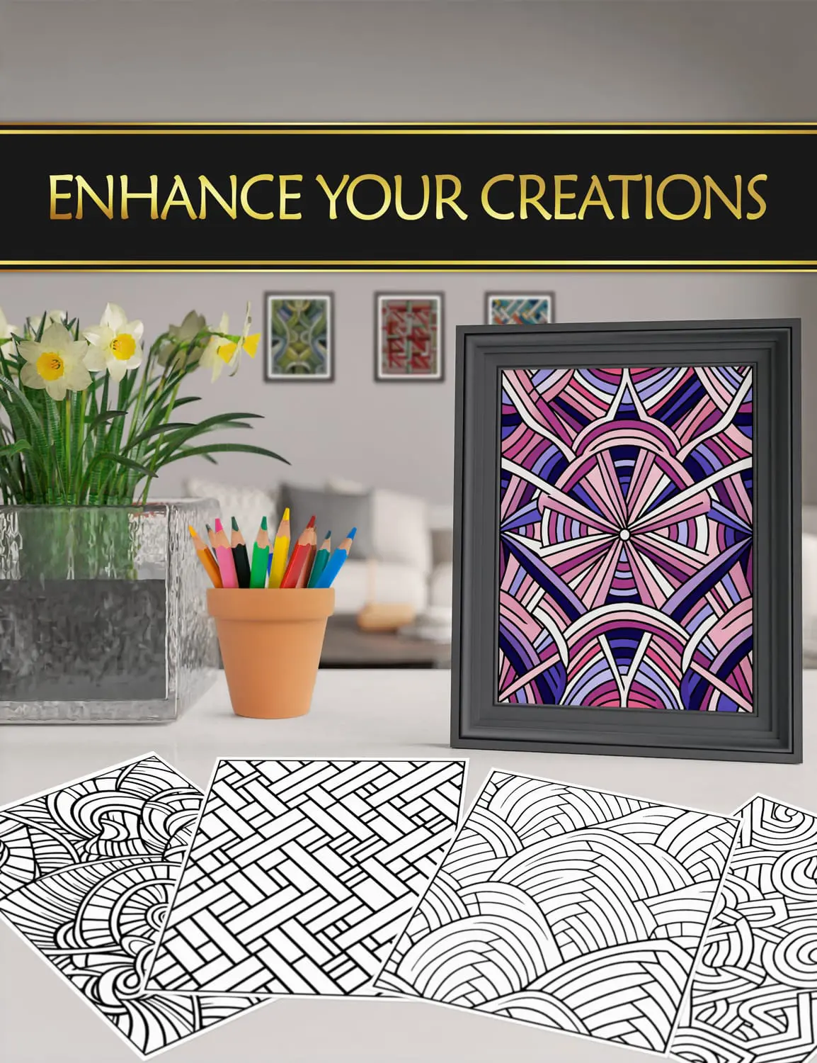 Showcase your "Geometric patterns" creations – turn your art into decor Framed coloring pages from "Geometric patterns", perfect for displaying your artistic creations at home.