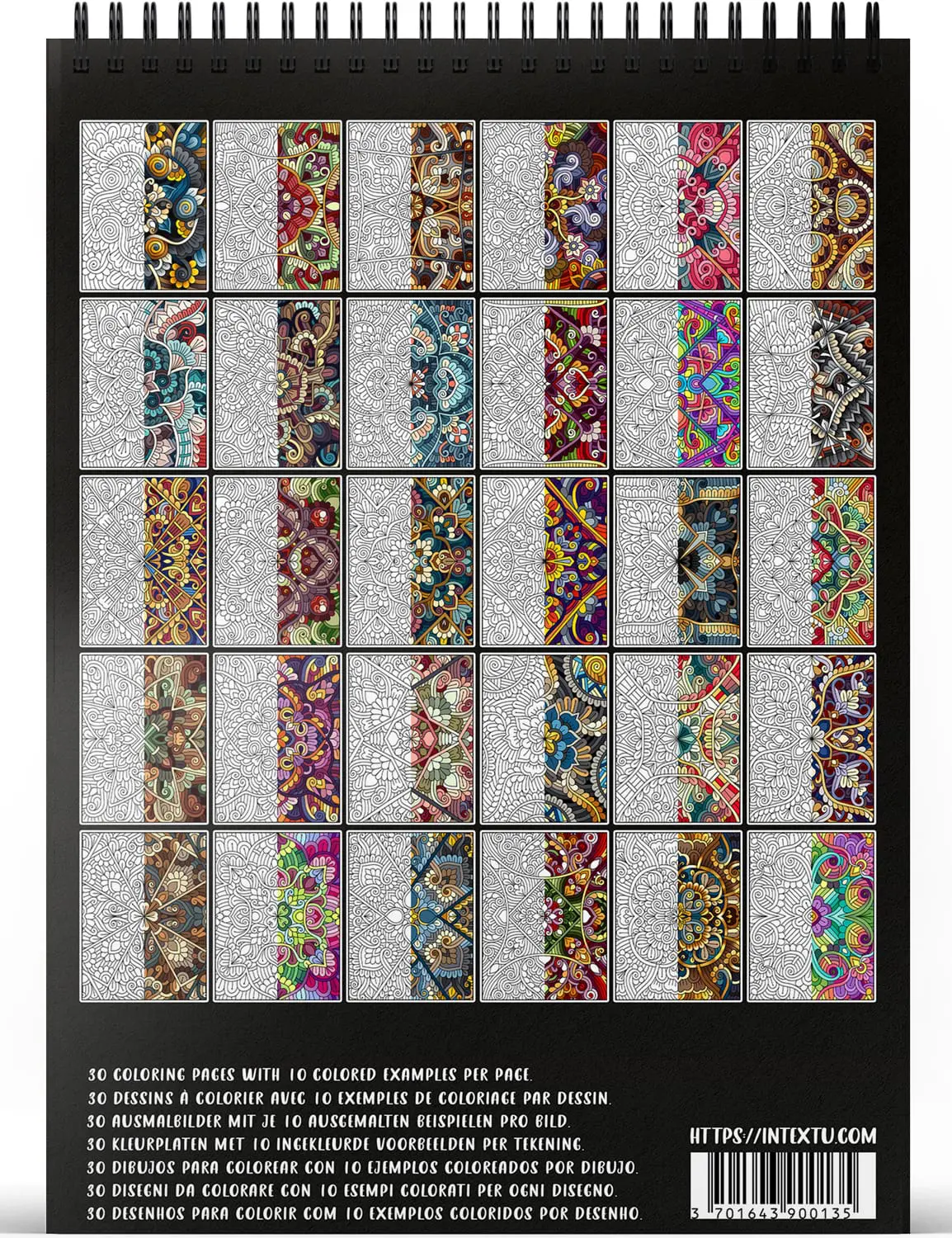 30 illustrations to color – inspiration and creativity Preview of the 30 coloring pages from the "Mandalas - Floral patterns" adult coloring book for relaxation and creative escape.