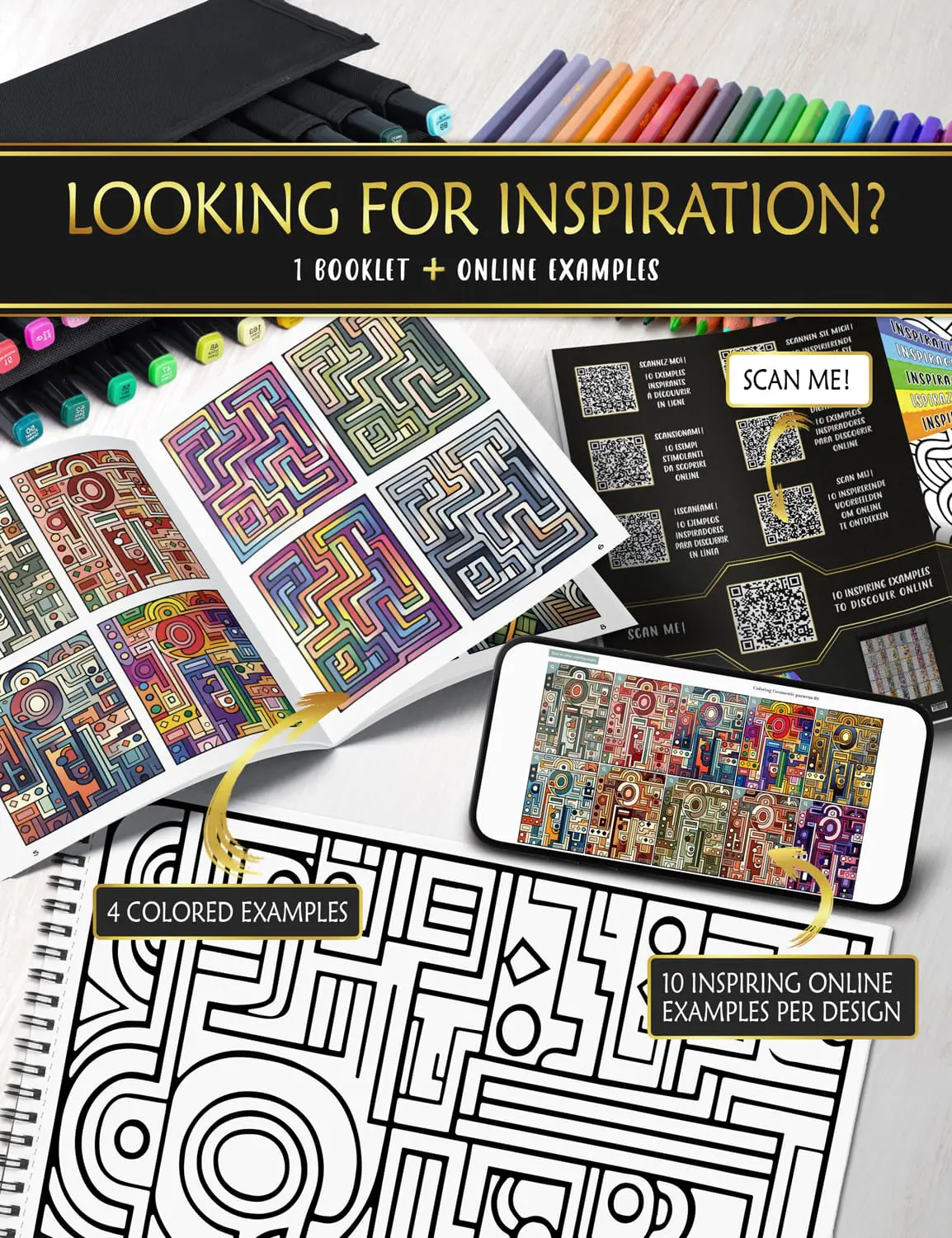 Online color ideas for your "Geometric patterns" pages Get inspired online with beautiful color combinations and examples for each drawing.