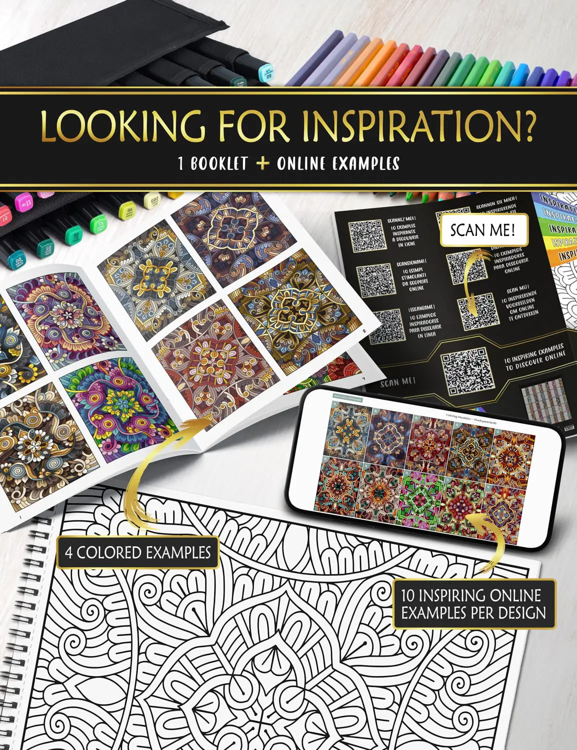 Online color ideas for your "Mandalas - Floral patterns" pages Get inspired online with beautiful color combinations and examples for each drawing.