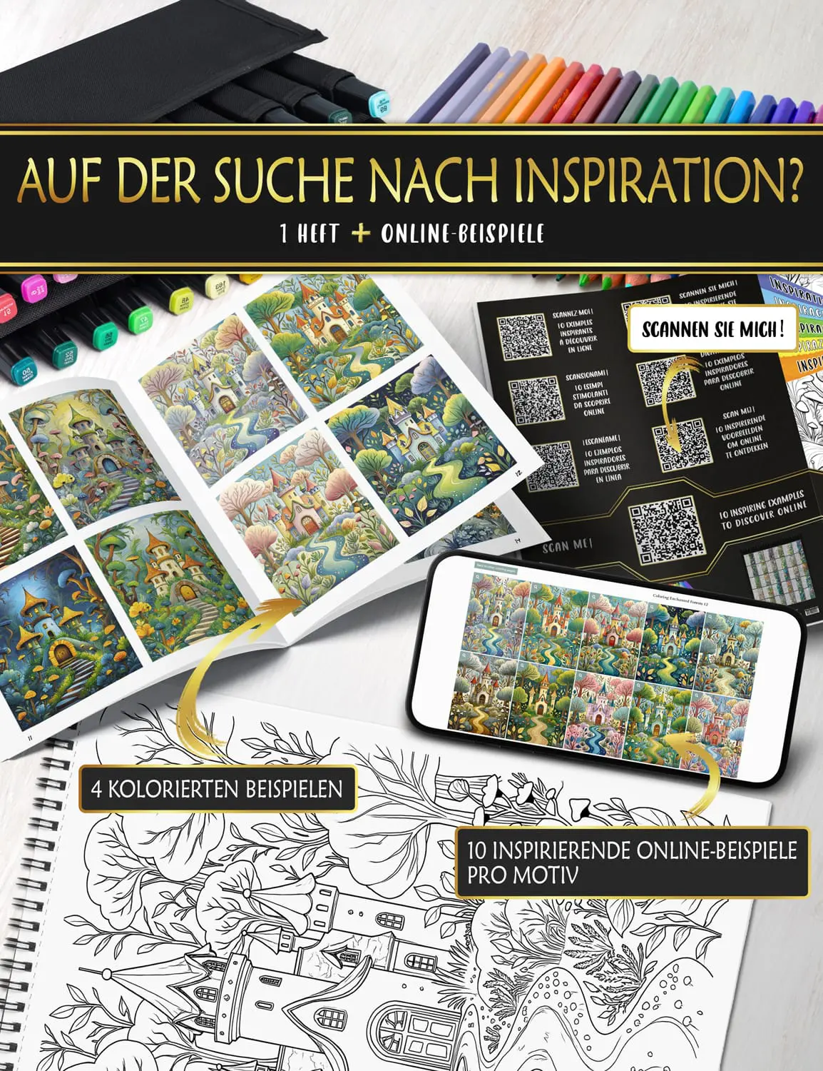 Online-Farbideen für Ihre "Verzauberte Wälder"-Bilder Farbige Online-Beispiele, um Inspiration und Farbharmonie für Ihre Ausmalbilder zu finden.