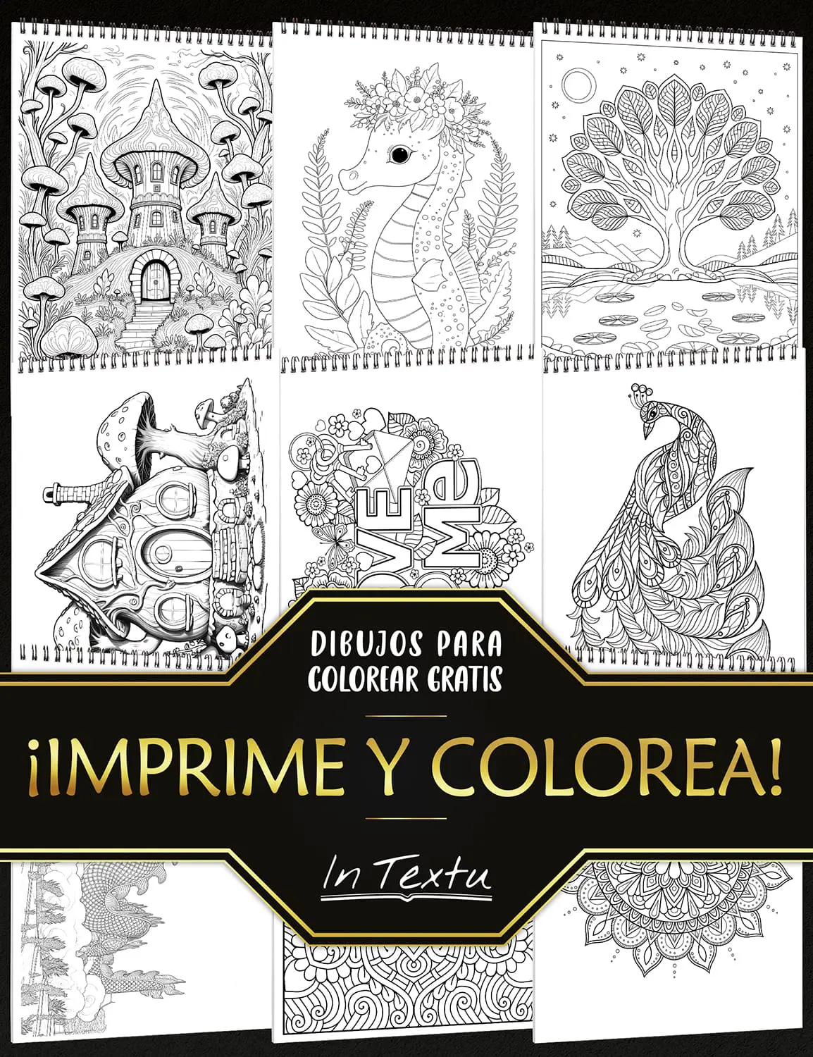 dibujos para colorear: mandalas, paisajes, árboles zen, vidrieras florales, animales