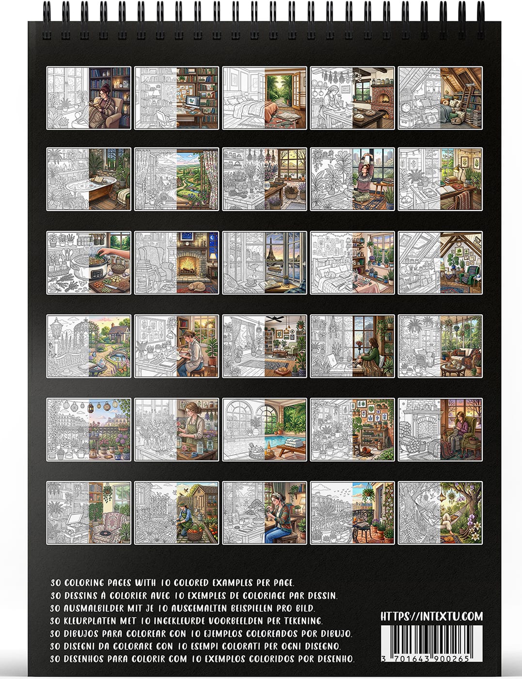 30 "Gemütliche Innenräume" zum Ausmalen – Inspiration und Entspannung Vorschau der 30 Ausmalbilder aus dem Buch "Gemütliche Innenräume" – perfekt zum Abschalten und Kreativsein.