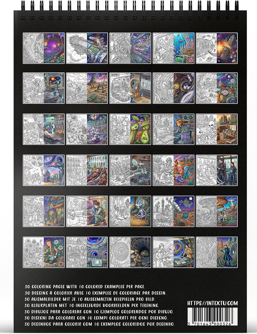 30 "Weltraumforschung" zum Ausmalen – Inspiration und Entspannung Vorschau der 30 Ausmalbilder aus dem Buch "Weltraumforschung" – perfekt zum Abschalten und Kreativsein.