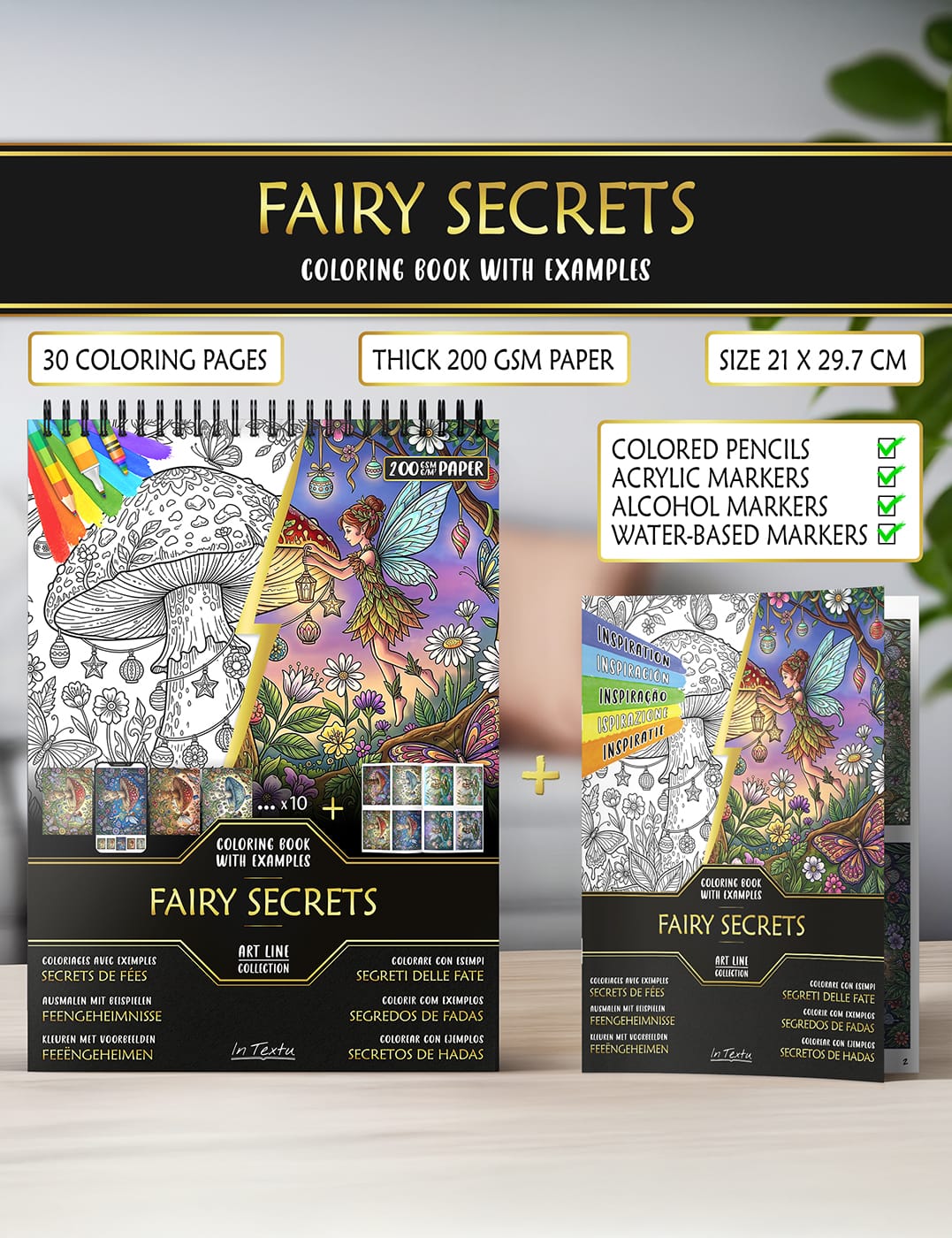 Inspiration booklet with colored examples – creative guide included Example booklet from "Fairy Secrets", printed on thick A4 paper, suitable for colored pencils, water or alcohol markers.