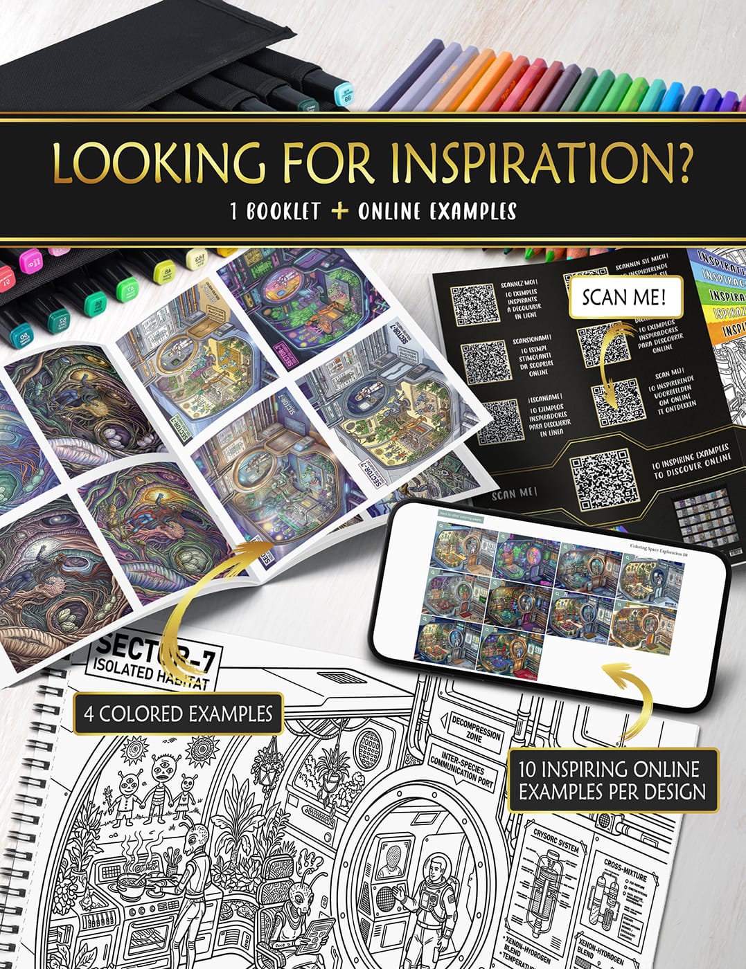 Online color ideas for your "Space Exploration" pages Get inspired online with beautiful color combinations and examples for each drawing.