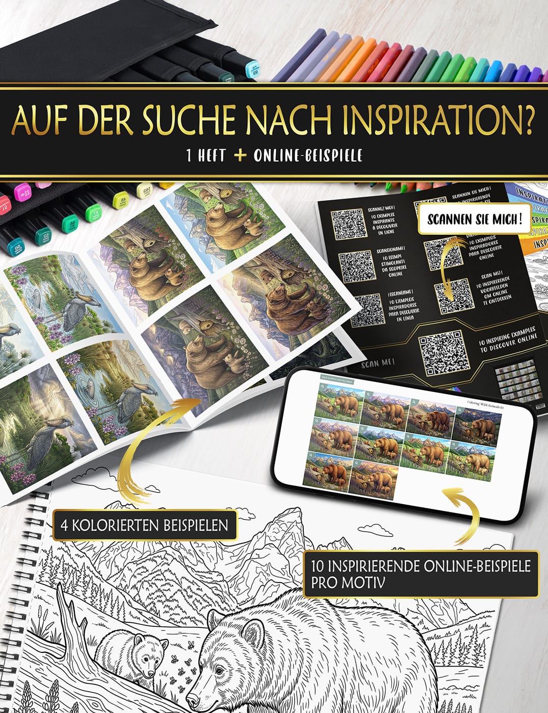 Online-Farbideen für Ihre "Wilde Tiere"-Bilder Ausmalbuch für Erwachsene mit 30 einzigartigen Motiven zum Ausmalen – ideal für Achtsamkeit, Entspannung und Kreativität.